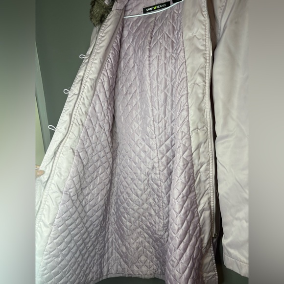 DKNY Jeans Faux Fur Hooded Parka Coat Lilac Blush Women’s Large Winter Jacket - Picture 5 of 10